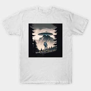 Hiker UFO Mountains Missing People T-Shirt